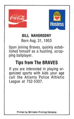 1981 Atlanta Braves Police #NNO Bill Nahorodny Back