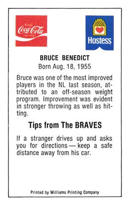 1981 Atlanta Braves Police #NNO Bruce Benedict Back