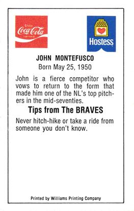 1981 Atlanta Braves Police #NNO John Montefusco Back