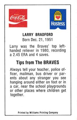 1981 Atlanta Braves Police #NNO Larry Bradford Back