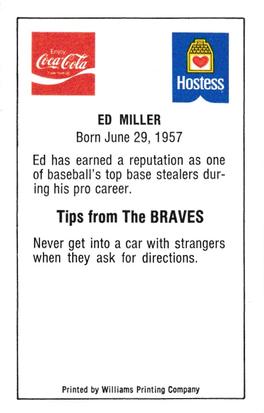 1981 Atlanta Braves Police #NNO Ed Miller Back