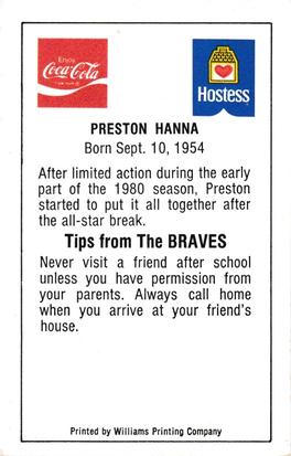 1981 Atlanta Braves Police #NNO Preston Hanna Back