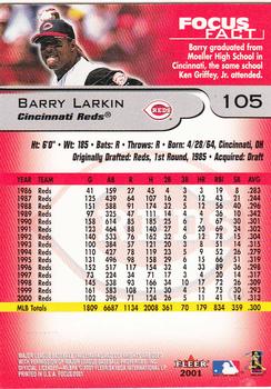 2001 Fleer Focus #105 Barry Larkin Back
