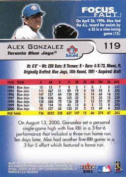 2001 Fleer Focus #119 Alex Gonzalez Back
