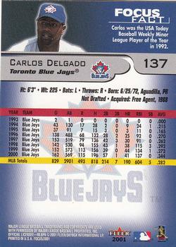 2001 Fleer Focus #137 Carlos Delgado Back