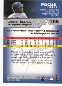 2001 Fleer Focus #158 Adrian Beltre Back