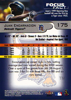 2001 Fleer Focus #175 Juan Encarnacion Back