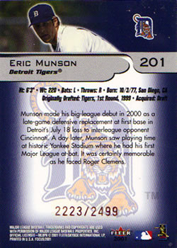 2001 Fleer Focus #201 Eric Munson Back