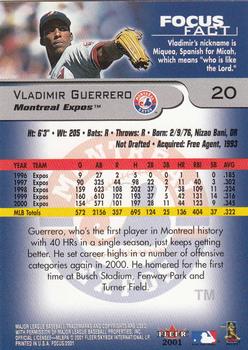 2001 Fleer Focus #20 Vladimir Guerrero Back
