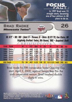 2001 Fleer Focus #26 Brad Radke Back