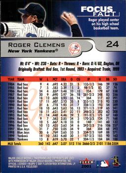 2001 Fleer Focus #24 Roger Clemens Back