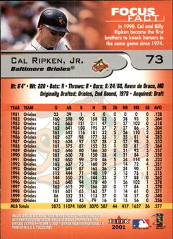 2001 Fleer Focus #73 Cal Ripken, Jr. Back