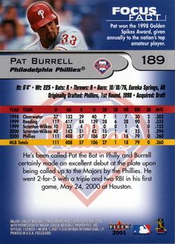 2001 Fleer Focus #189 Pat Burrell Back