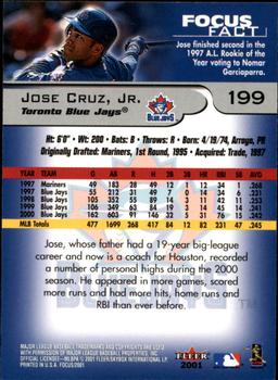 2001 Fleer Focus #199 Jose Cruz, Jr. Back
