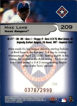 2001 Fleer Focus #209 Mike Lamb Back
