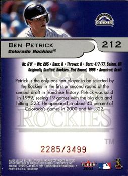2001 Fleer Focus #212 Ben Petrick Back