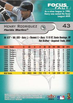 2001 Fleer Focus #43 Henry Rodriguez Back