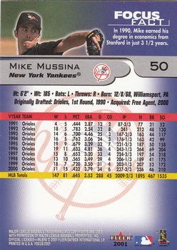 2001 Fleer Focus #50 Mike Mussina Back