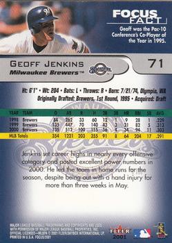 2001 Fleer Focus #71 Geoff Jenkins Back