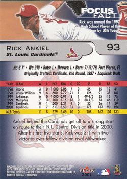 2001 Fleer Focus #93 Rick Ankiel Back