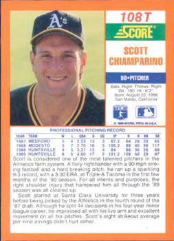 1990 Score Rookie & Traded #108T Scott Chiamparino Back