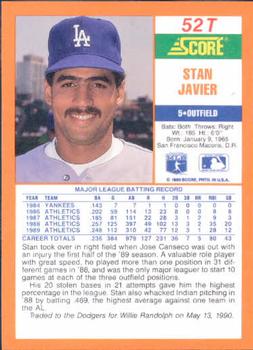 1990 Score Rookie & Traded #52T Stan Javier Back