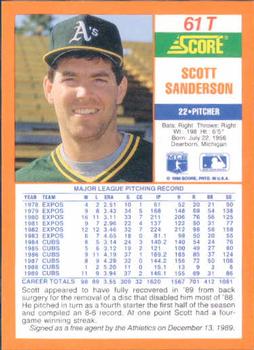 1990 Score Rookie & Traded #61T Scott Sanderson Back