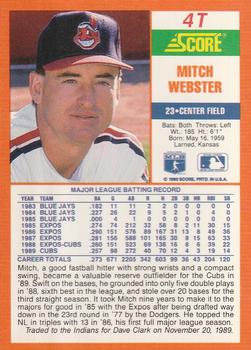 1990 Score Rookie & Traded #4T Mitch Webster Back