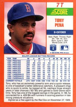 1990 Score Rookie & Traded #7T Tony Pena Back