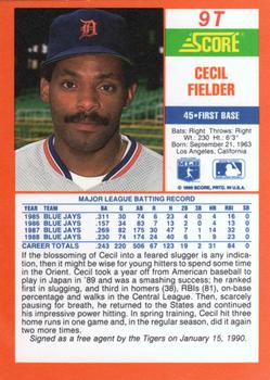 1990 Score Rookie & Traded #9T Cecil Fielder Back