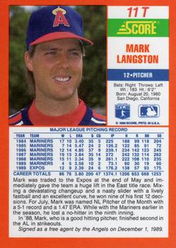 1990 Score Rookie & Traded #11T Mark Langston Back