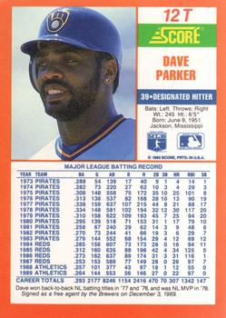 1990 Score Rookie & Traded #12T Dave Parker Back