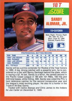 1990 Score Rookie & Traded #18T Sandy Alomar, Jr. Back