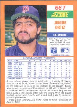 1990 Score Rookie & Traded #66T Junior Ortiz Back