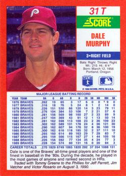 1990 Score Rookie & Traded #31T Dale Murphy Back