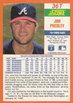 1990 Score Rookie & Traded #36T Jim Presley Back