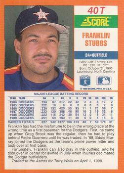 1990 Score Rookie & Traded #40T Franklin Stubbs Back