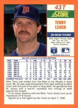 1990 Score Rookie & Traded #43T Terry Leach Back