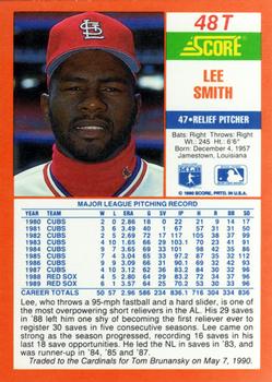 1990 Score Rookie & Traded #48T Lee Smith Back