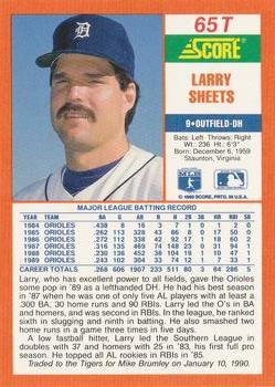 1990 Score Rookie & Traded #65T Larry Sheets Back