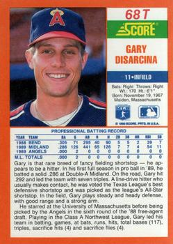 1990 Score Rookie & Traded #68T Gary DiSarcina Back