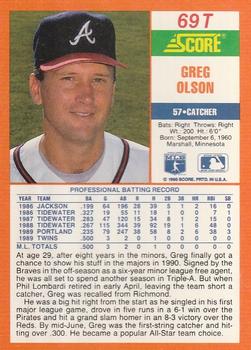 1990 Score Rookie & Traded #69T Greg Olson Back