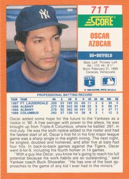1990 Score Rookie & Traded #71T Oscar Azocar Back