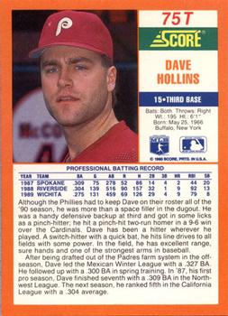 1990 Score Rookie & Traded #75T Dave Hollins Back