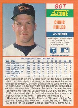 1990 Score Rookie & Traded #96T Chris Hoiles Back