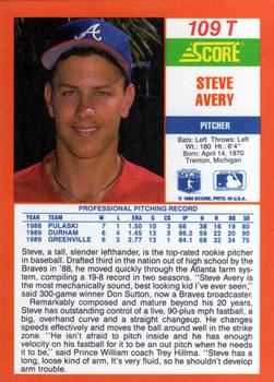 1990 Score Rookie & Traded #109T Steve Avery Back