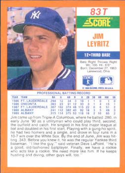 1990 Score Rookie & Traded #83T Jim Leyritz Back