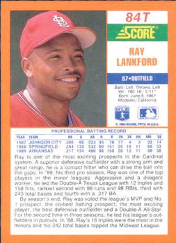 1990 Score Rookie & Traded #84T Ray Lankford Back