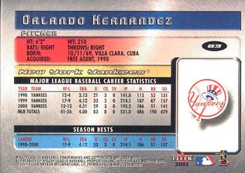 2001 Fleer Futures #83 Orlando Hernandez Back