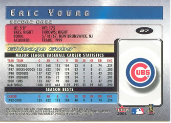 2001 Fleer Futures #27 Eric Young Back